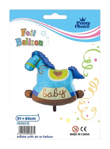 Foil Balloon (91x89cm) - Baby Rocking Horse Blue