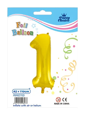 Foil Balloon (42x110cm) Gold Number - 1