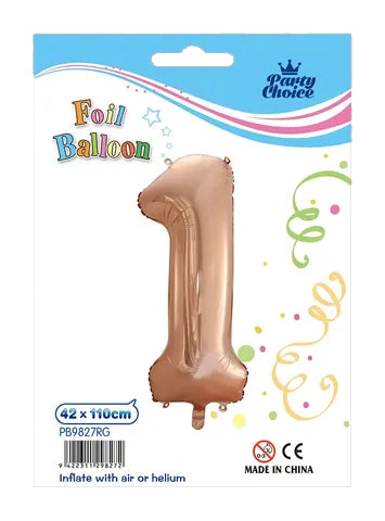 Foil Balloon (42x110cm) Rose Gold Number - 1