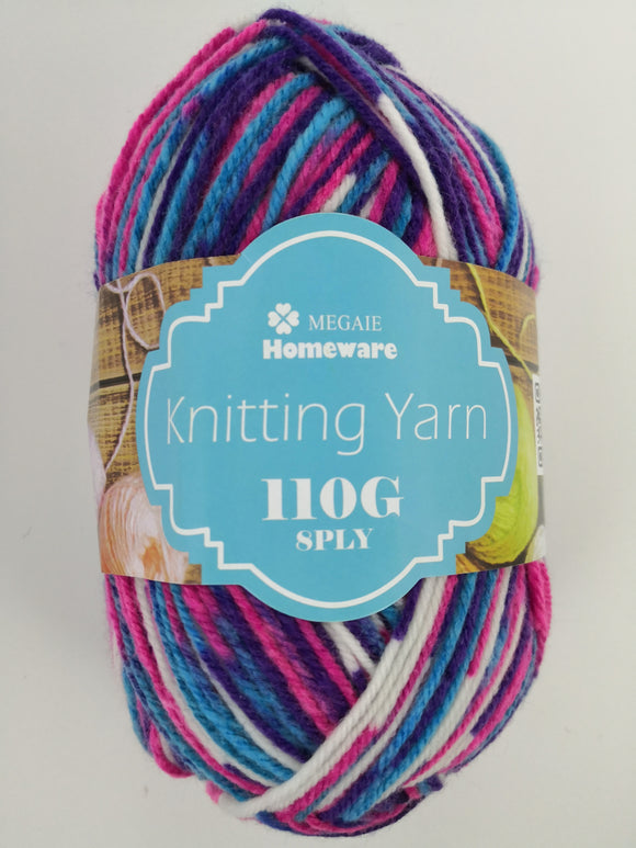 #S37 Knitting Yarn (110g) - Multi Blue/Pink/White