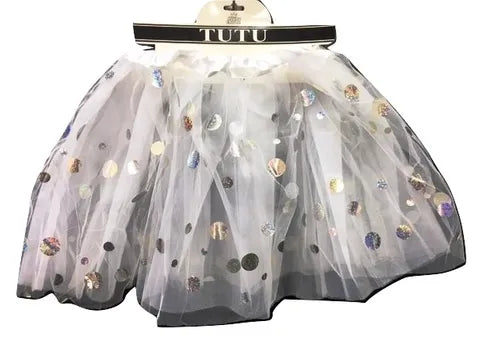 Adult Tutu With Reflective Polka Dots (L:40cm) - White