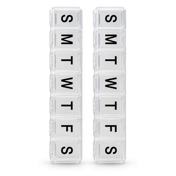 Two clear seven-day pill organisers
