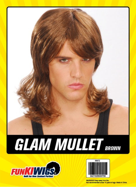 Glam Mullet Brown adult wig