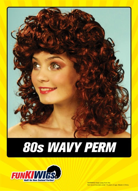 80s Wavy Perm Brunette adult wig