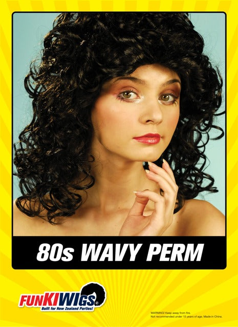 80s Wavy Perm Black adult wig