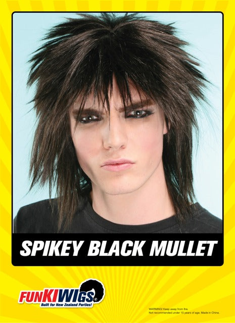 Spikey Black Mullet adult wig
