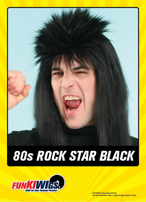 80s Rock Star Black adult wig