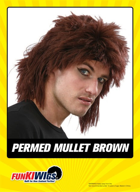 Permed Mullet Brown adult wig