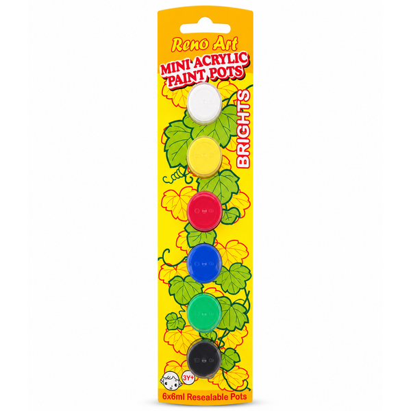 Mini Acrylic Paint Pots (6ml) 6PK - Brights — AB-0606S