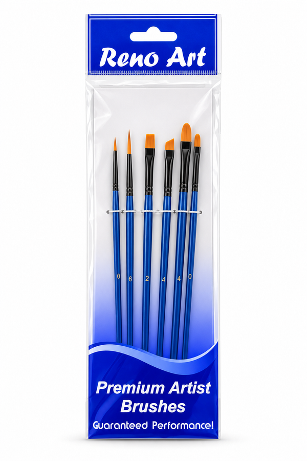 Reno Art Golden Synthetic Assorted Brush Set - 6 Piece (BS-106-6B)