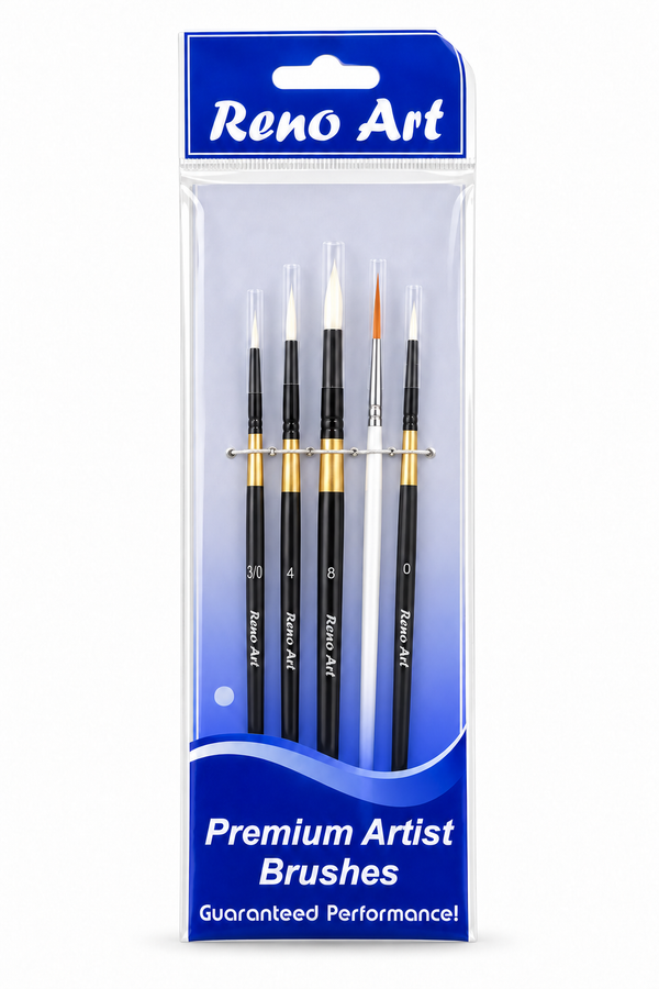 Reno Art White Synthetic Detail Brush Set - 5 Piece (BS-108-5)