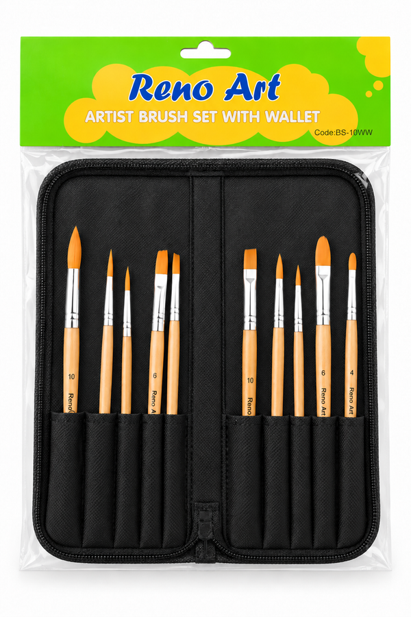 Reno Art Artist Brush Set with Wallet - 10 Piece (BS-10WW)