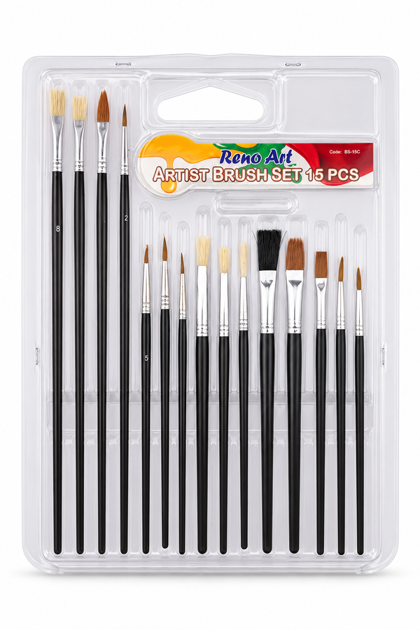Reno Art Artist Brush Set in Carry Case - 15 Piece (BS-15C)