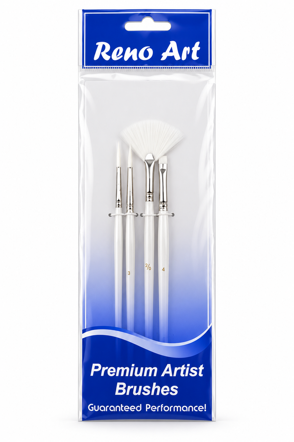 Reno Art White Synthetic Assorted Brush Set - 4 Piece (BS-708-4)