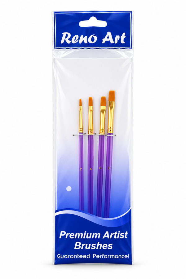 Reno Art Golden Ferrule Flat Brush Set - 4 Piece (BS-709-4)