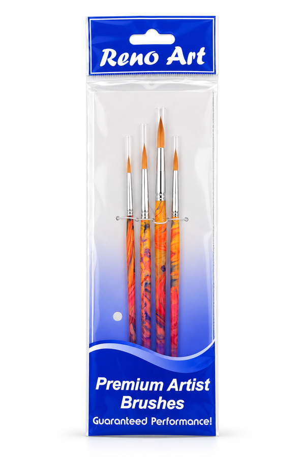 Reno Art Marbled Handle Round Brush Set - 4 Piece (BS-888-4)