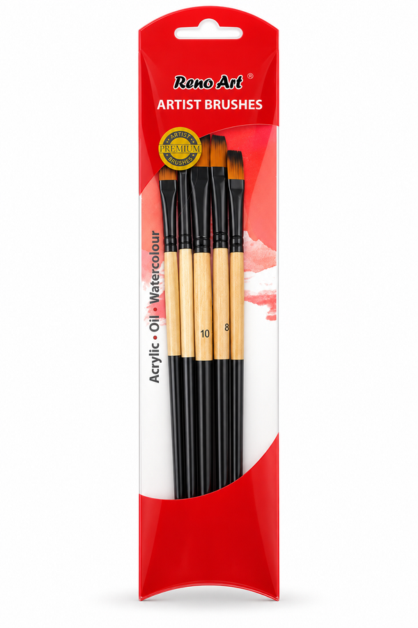 Reno Art Nylon Flat & Angled Brush Set - 5 Piece (BS 505-5)
