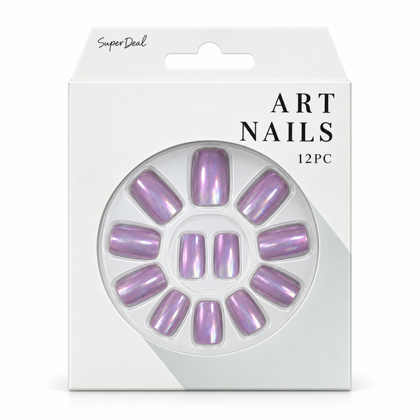 Artificial Nails with Glue 12pc – UV Plating, Assorted – design 1