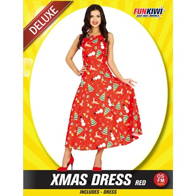Adults Costume (Deluxe) - Xmas Dress Red