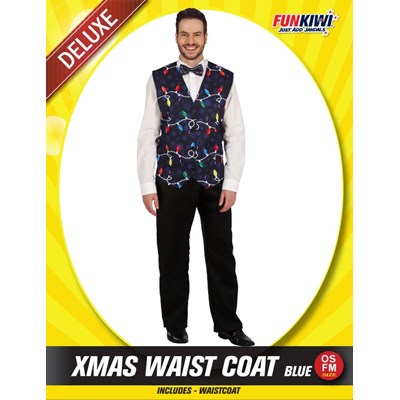 Adults Costume (Deluxe) - Xmas Waist Coat Blue