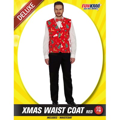 Adults Costume (Deluxe) - Xmas Waist Coat Red