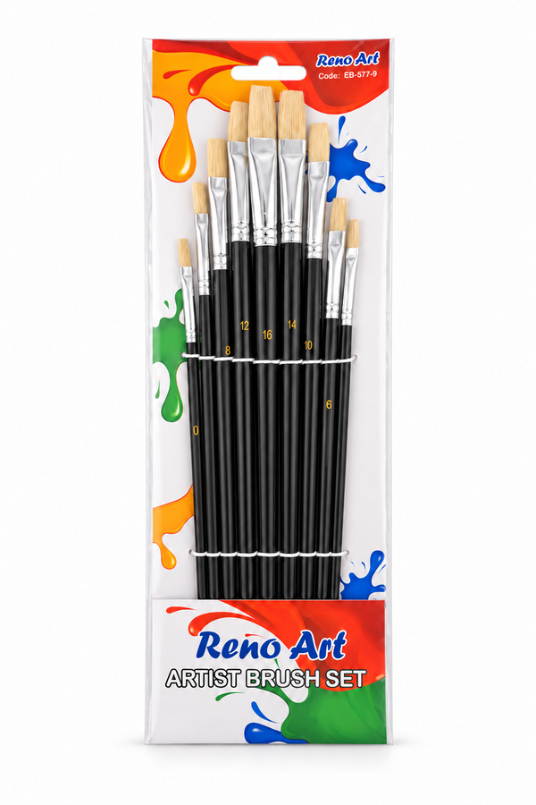 Reno Art Flat Bristle Brush Set - 9 Piece (EB-577-9)