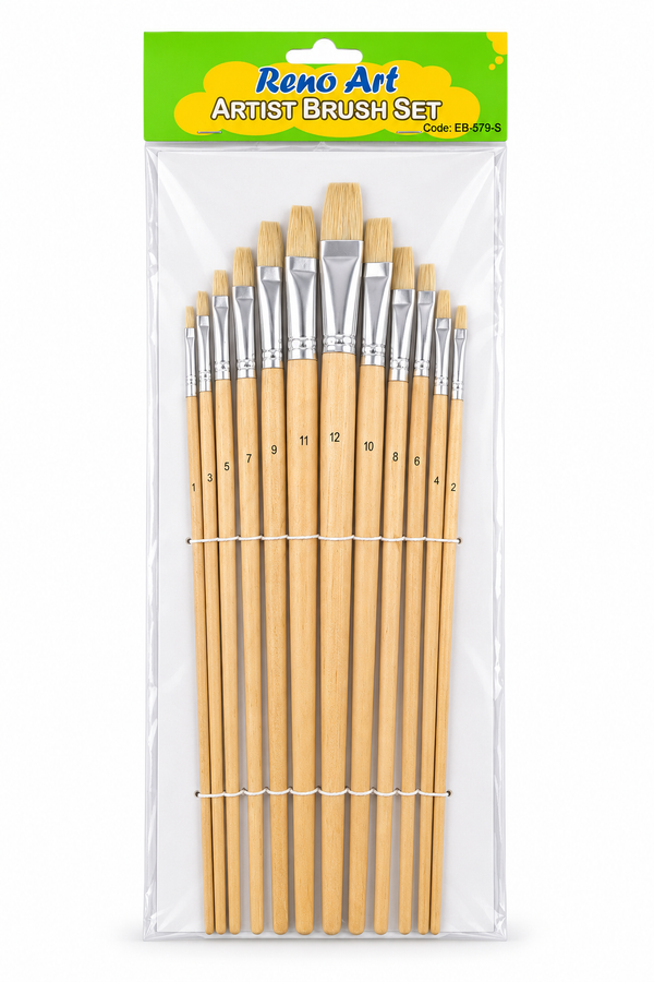 Reno Art Flat Bristle Brush Set - 12 Piece (EB-579-S)