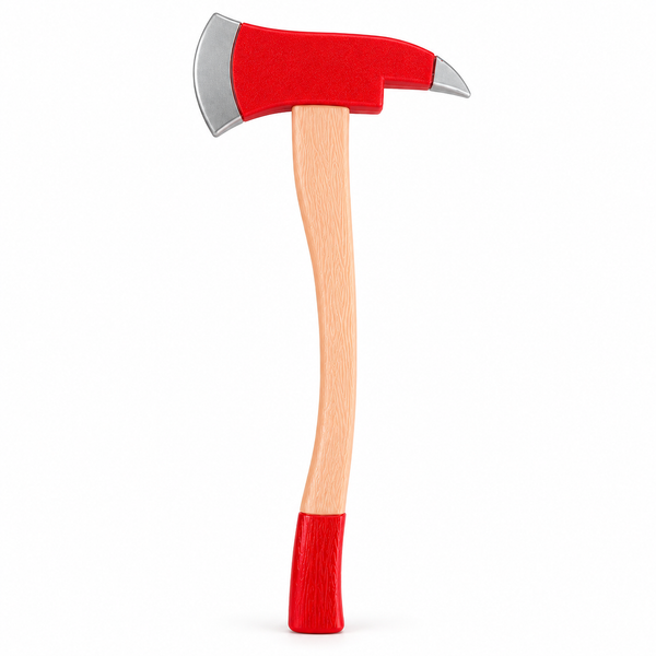 Red and silver 60cm firefighter costume axe with wood-effect handle