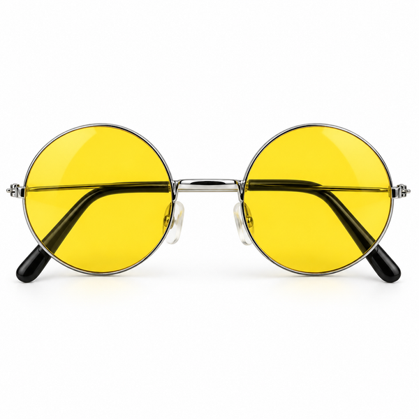 Yellow Round Hippie Costume Glasses