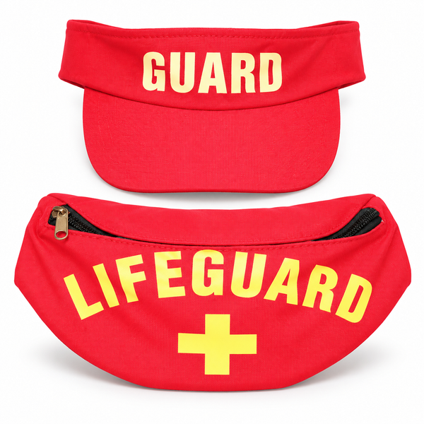 Red Lifeguard Visor & Waist Bag Set