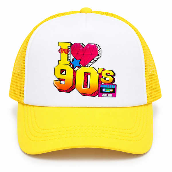 I Love 90s Yellow Trucker Cap