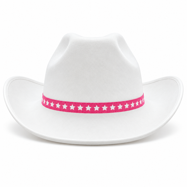 White Cowboy Hat with Pink Star Band