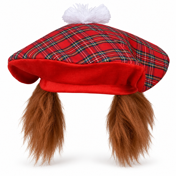 Scottish Tartan Costume Hat with Hair