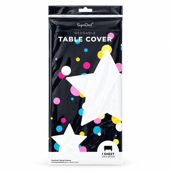 White reusable plastic tablecloth, 137 × 274 cm