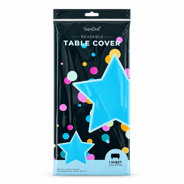 Reusable Plastic Table Cloth (137x274cm) - Sky Blue (HO0067)