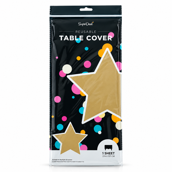 Reusable Plastic Table Cloth (137x274cm) - Gold (HO0155)