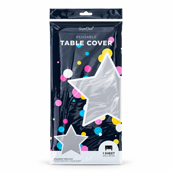 Reusable Plastic Table Cloth (137x274cm) - Silver (HO0156)