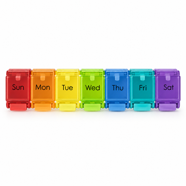 Rainbow seven-day detachable push-button pill box