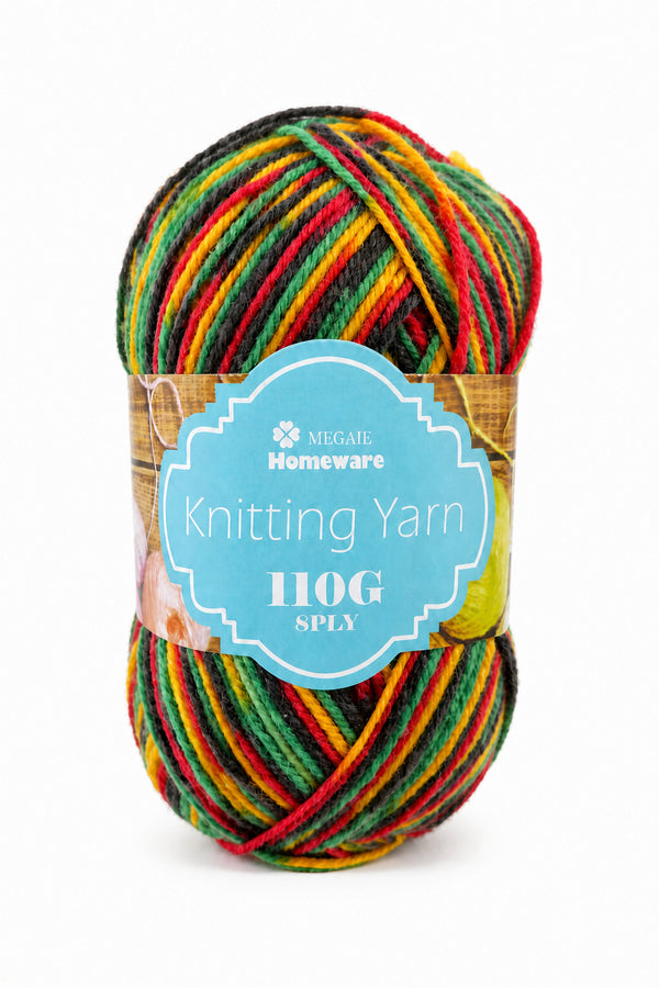 Knitting Yarn (100g) - Multi Black/Green/Red/Yellow (#S19)