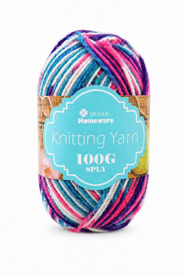 Knitting Yarn (100g) - Multi Blue/Pink/White (#S37)