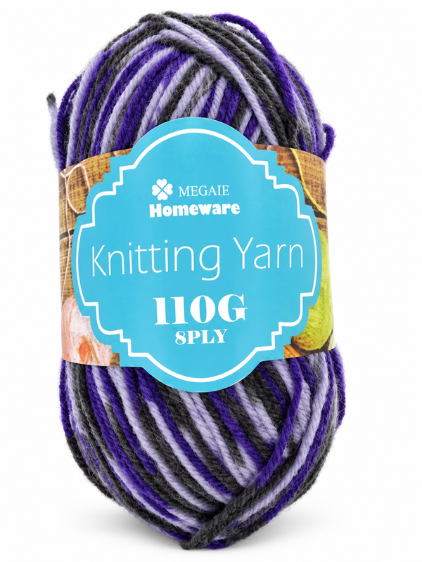 Knitting Yarn (100g) - Multi Black/Purple/White (#S48)