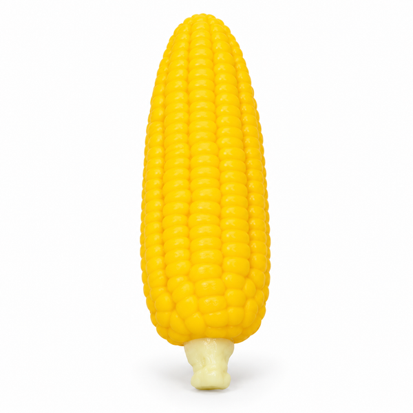 Yellow corn on the cob squishy with textured kernels and a pale stalk