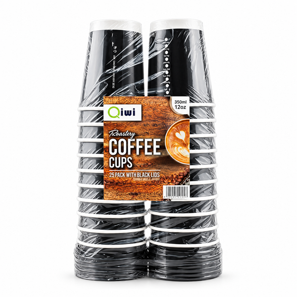 Qiwi Coffee Cups with Lids – Black (LP0161)