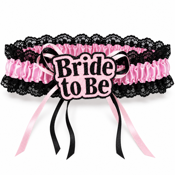 Hen's Night - Bride to Be Garter - Pink & Black