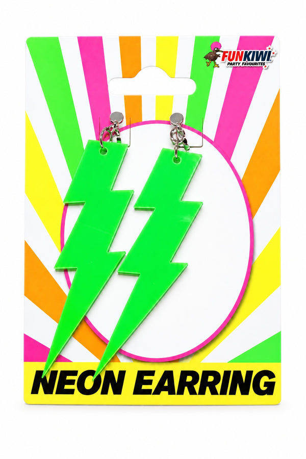 Neon Series (UV Glow) - Lightning Bolt Earrings (Green)