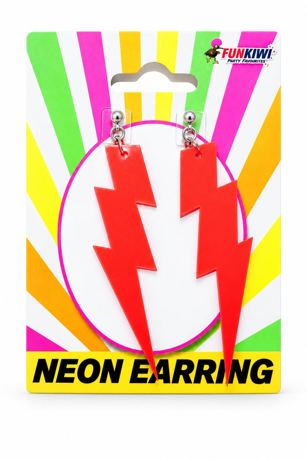 Neon Series (UV Glow) - Lightning Bolt Earrings (Orange)