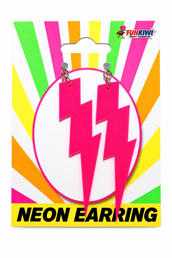 Neon Series (UV Glow) - Lightning Bolt Earrings (Pink)