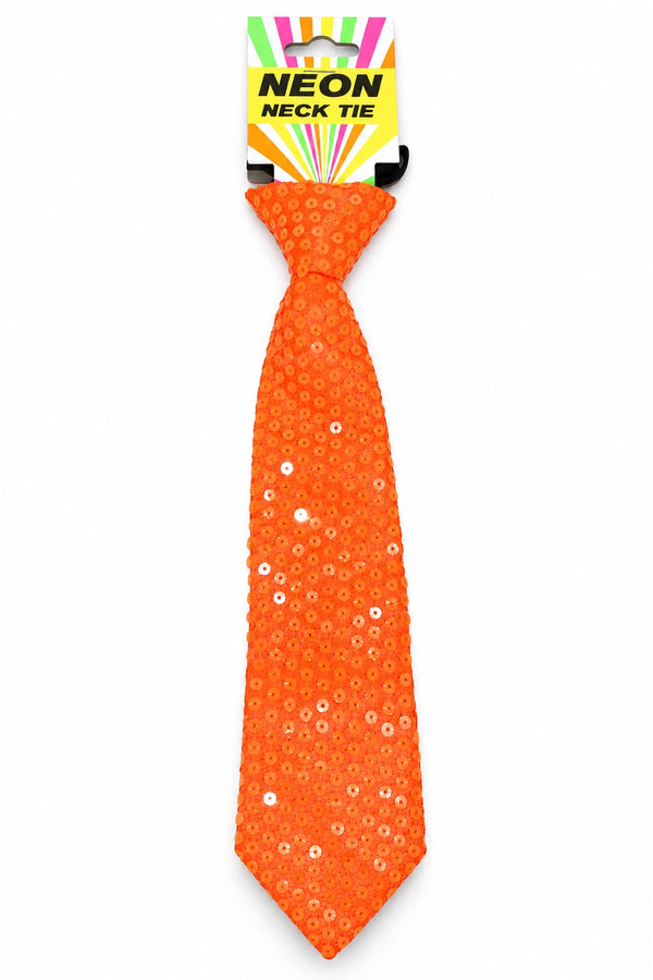 Neon Series (UV Glow) - Sequin Neck Tie (Orange)