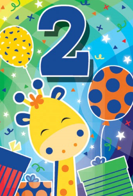 Glitter Party Age Greeting Card - Yellow Giraffe (2nd)