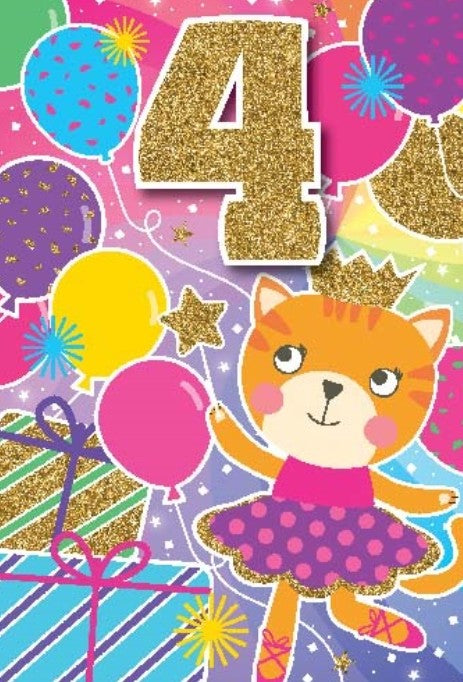 Glitter Party Age Greeting Card - Gold Cat (4)